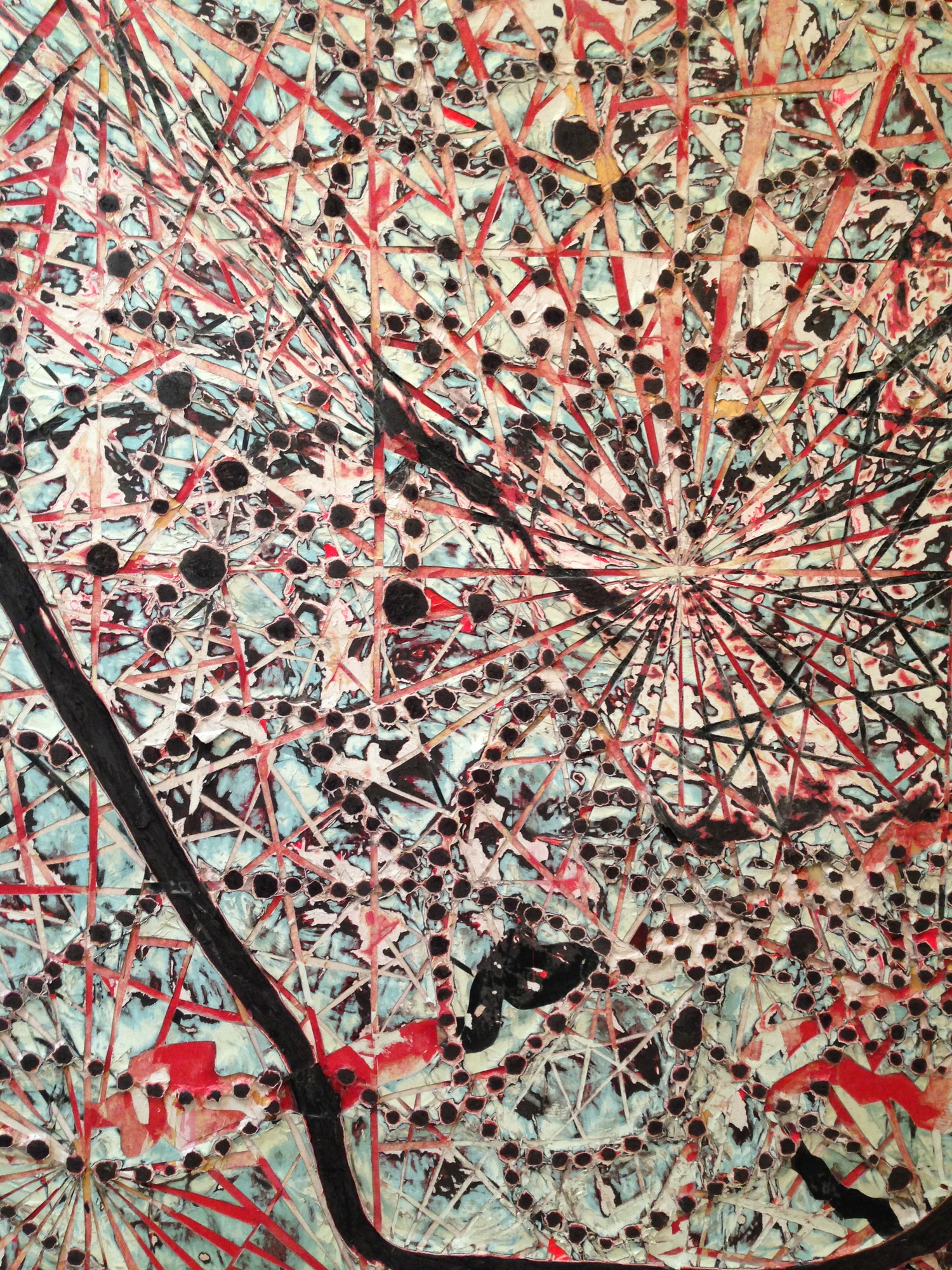 Detail from Mark Bradford's  Lights and Tunnels , 2015